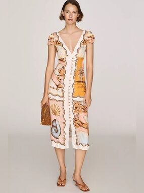 NWT Farm Rio Souvenir Short-Sleeve Midi Dress